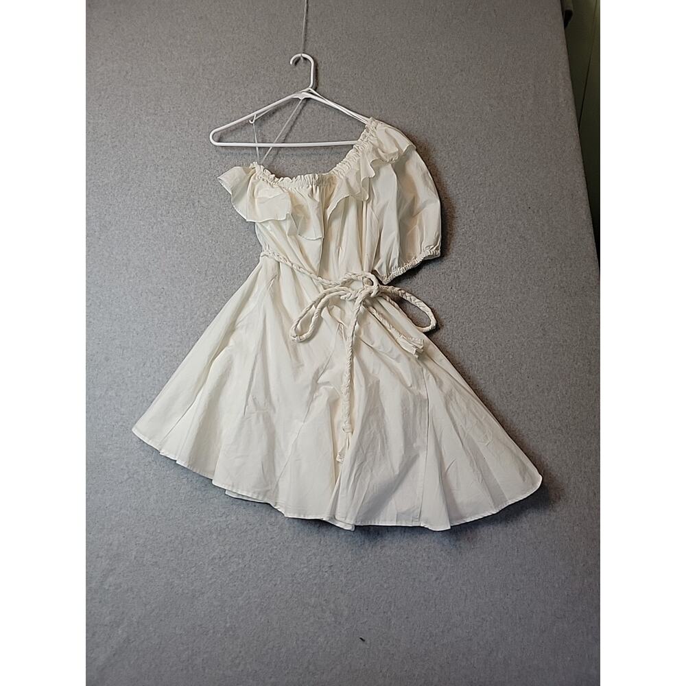 Rhode Cotton White Off Shoulder SS Belted Mini Dress Women's Large Lined